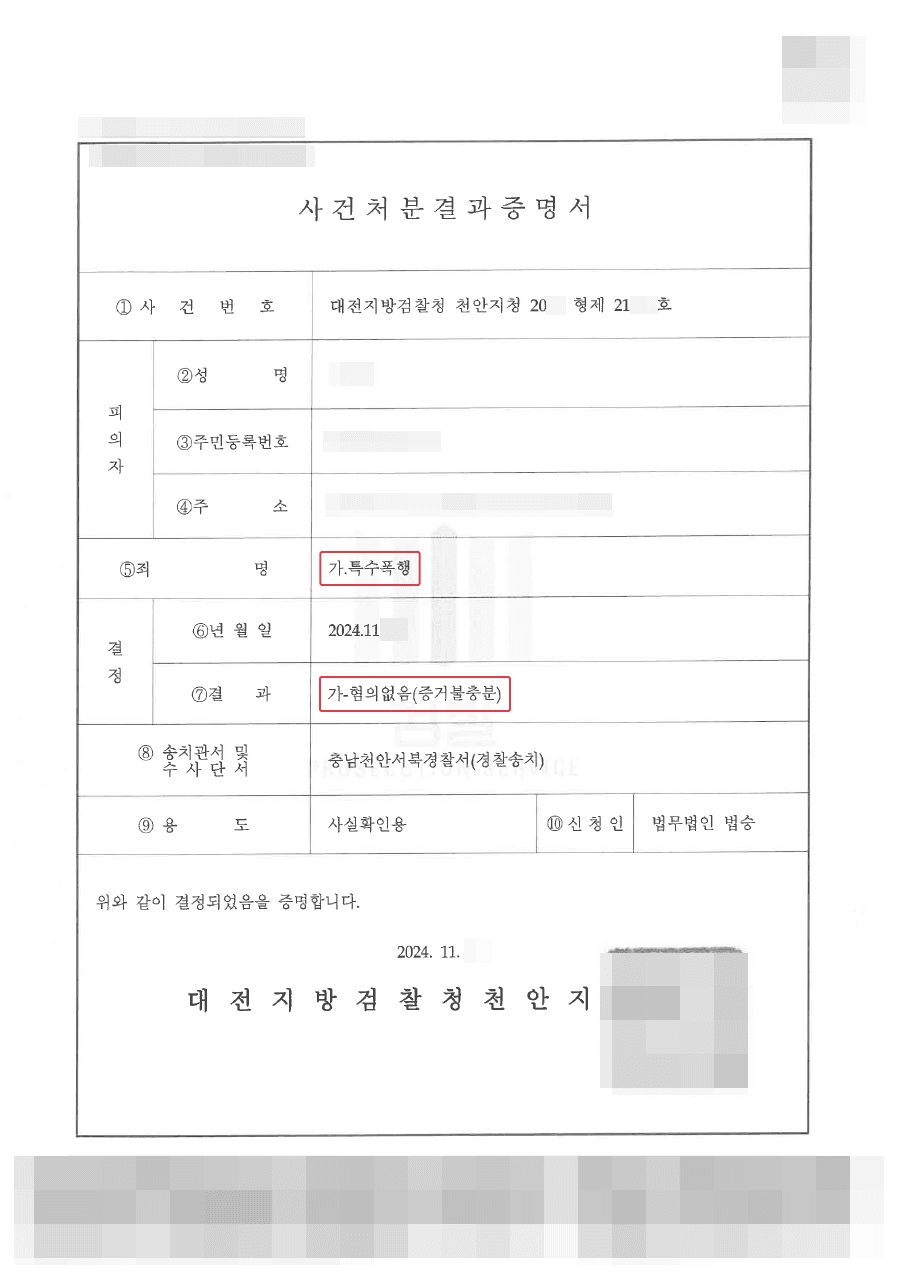 불기소 | 주점에서 시비가 붙어 폭행, 특수상해로 고소당한 의뢰인 불기소처분 사례