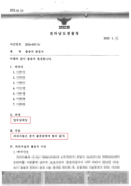 불송치(혐의없음)ㅣ사업비 횡령혐의에 연루되었지만 사건 초기 빠른대응으로 불송치를 받은 사례