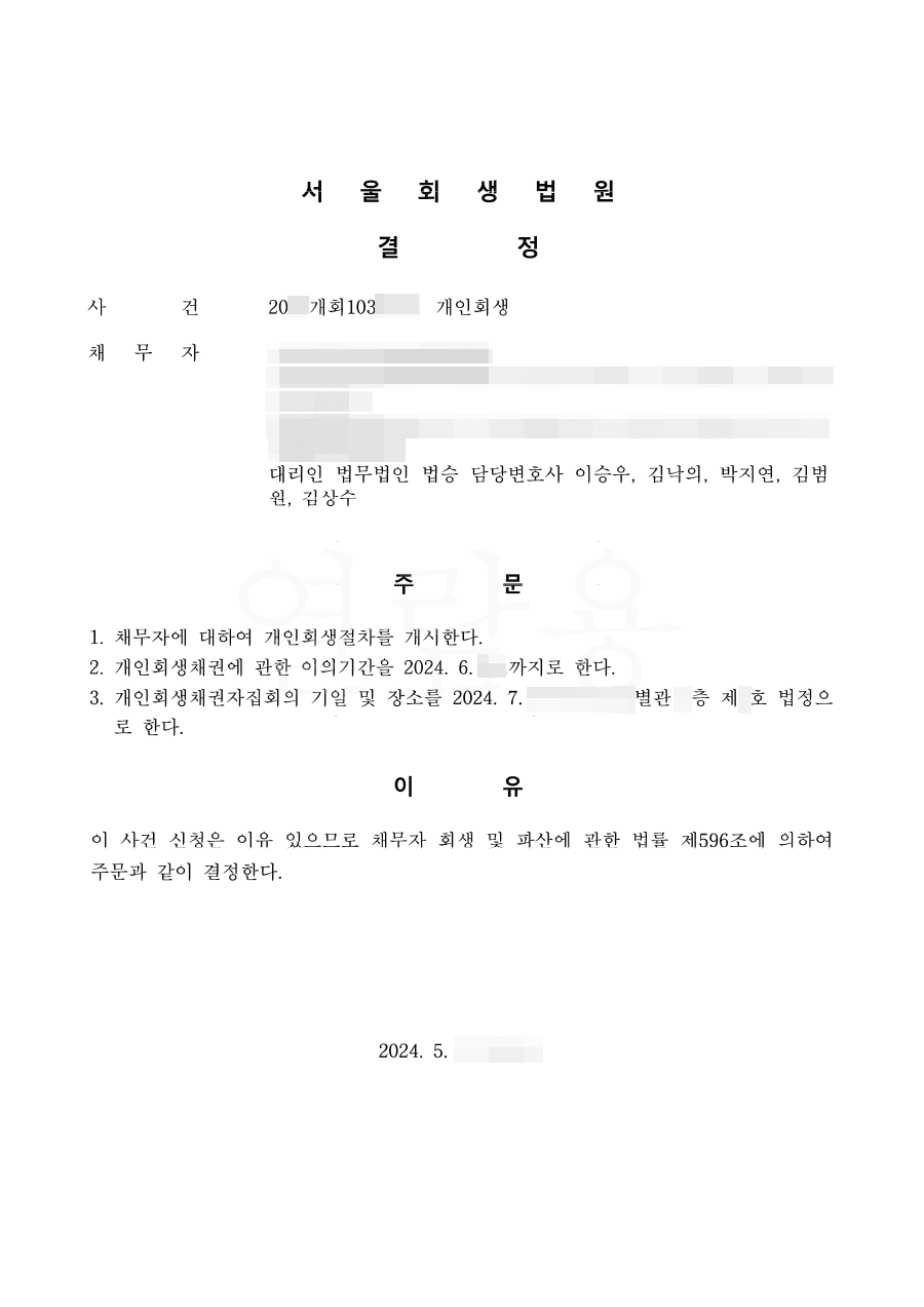 28.5% 탕감 | 개시결정 - 무리한 투자로 늘어난 채무