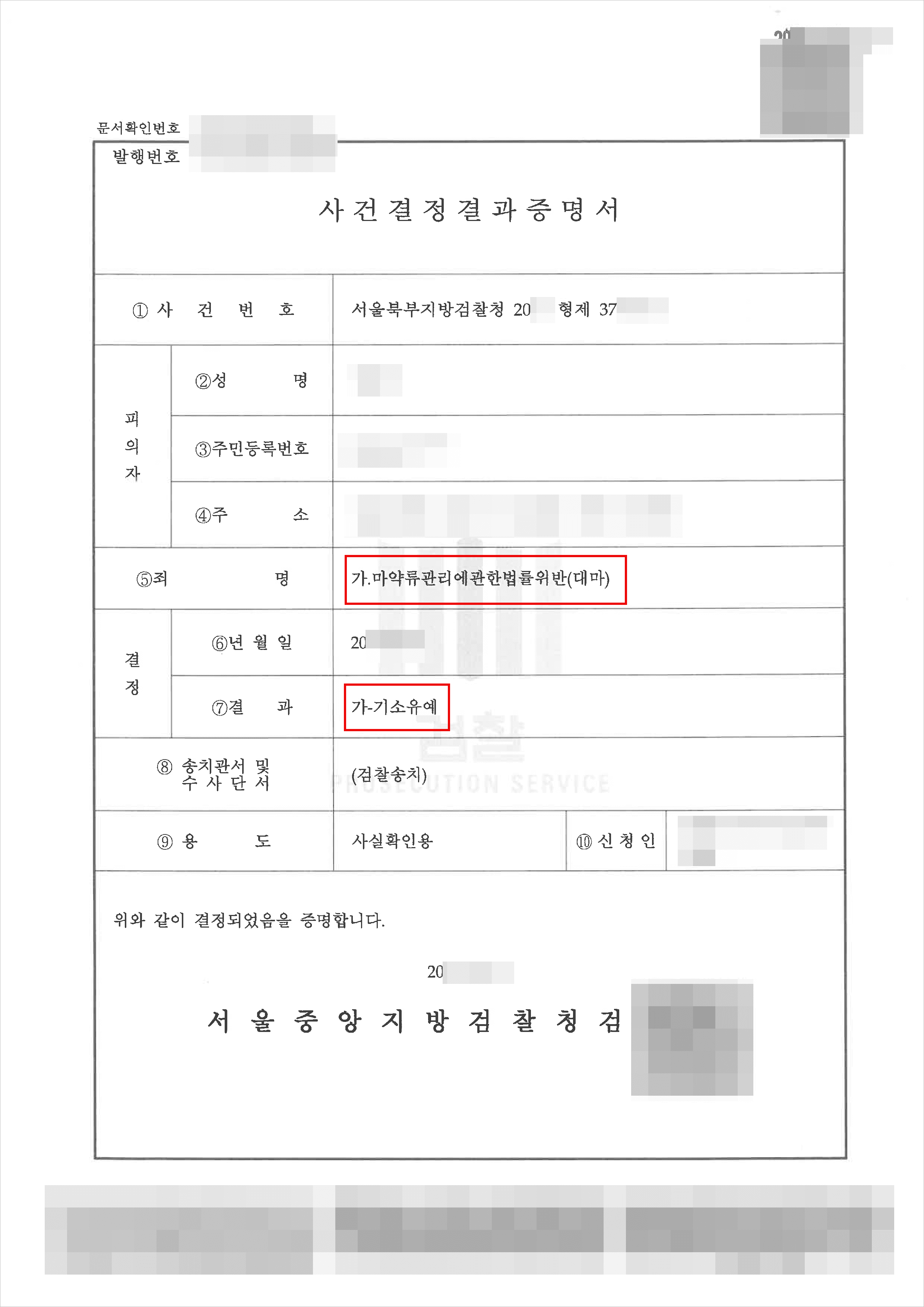 [서초 마약매수 변호사] 기소유예 | 마약류관리에관한법률위반(대마) - 서울북부지방검찰청 20**형제37***