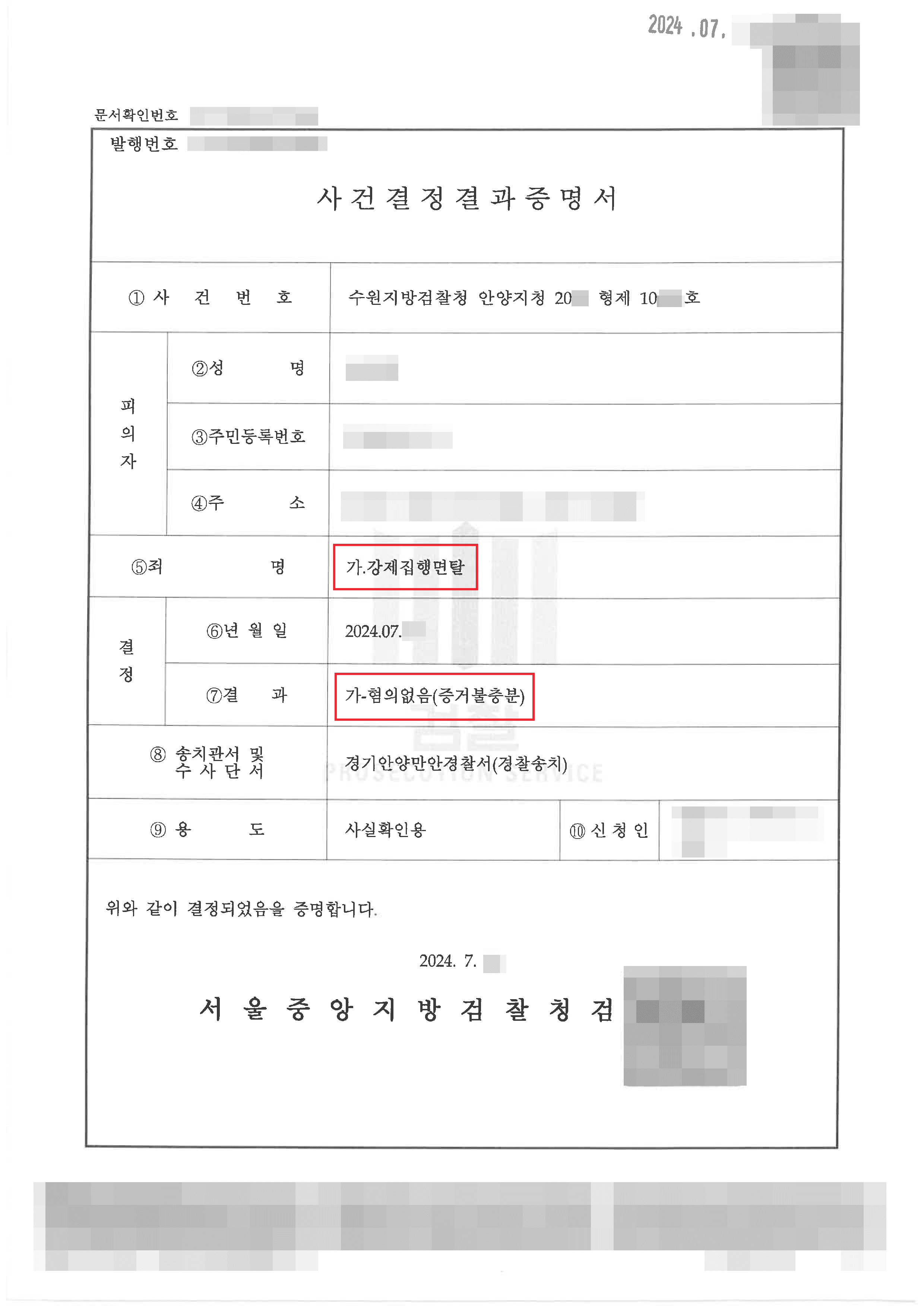 아파트 처분하려다가 강제집행면탈 혐의받은 의뢰인 불송치 사례