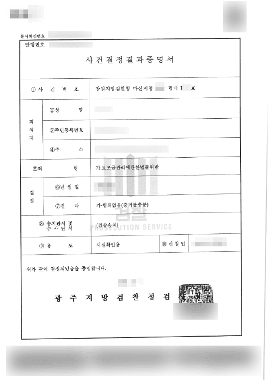  혐의 없음 | 보조금관리에관한법률위반 - 창원지방검찰청 마산지청 20**형제1***호