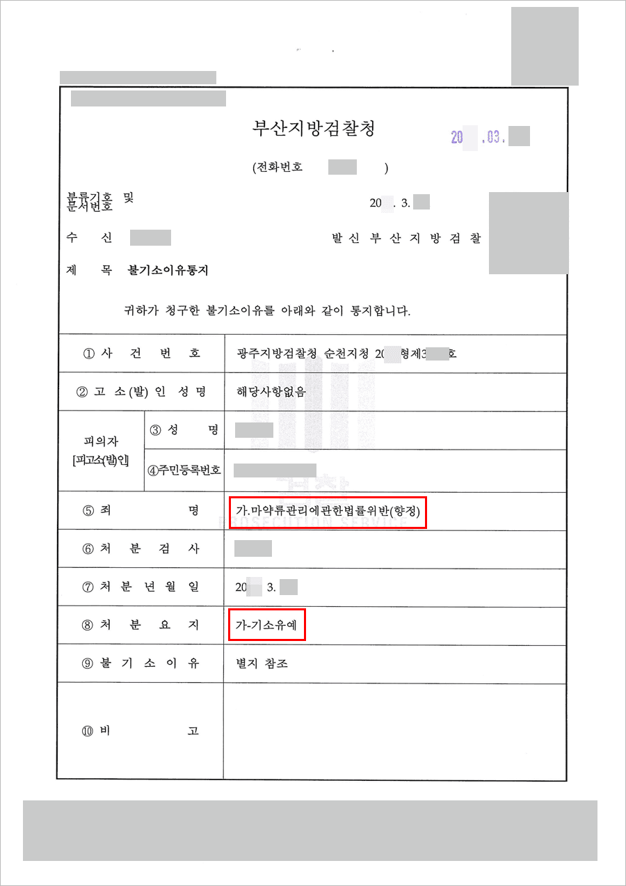 기소유예 | 마약류관리에관한법률위반(향정) - 광주지방검찰청 순천지청 20**형제3***