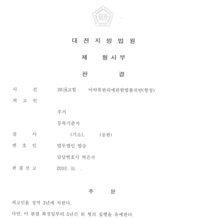 구속피고인 집행유예ㅣ마약류관리에관한법률위반(향정) - 대전지방법원 20**고합***