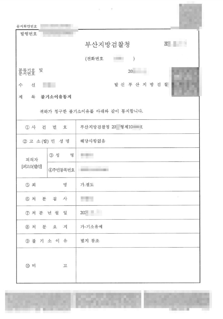 기소유예 | 절도 - 부산지방검찰청 20**형제10***호