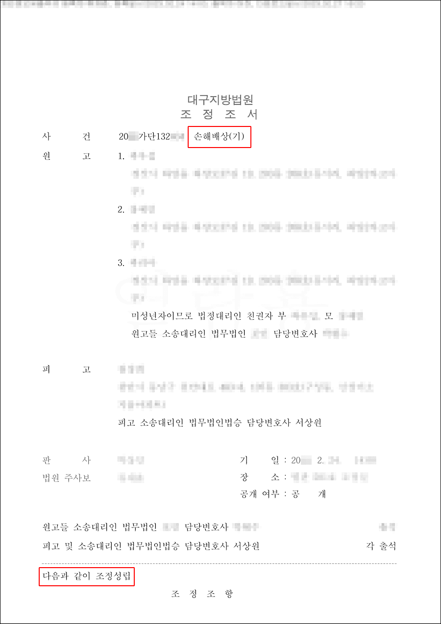조정성립 | 손해배상 - 대구지방법원 20**가단13***