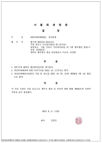 41.5% 탕감 | 개시결정 - 코로나로 인한 생활비 부족과 어머니의 수술로 발생한 채무