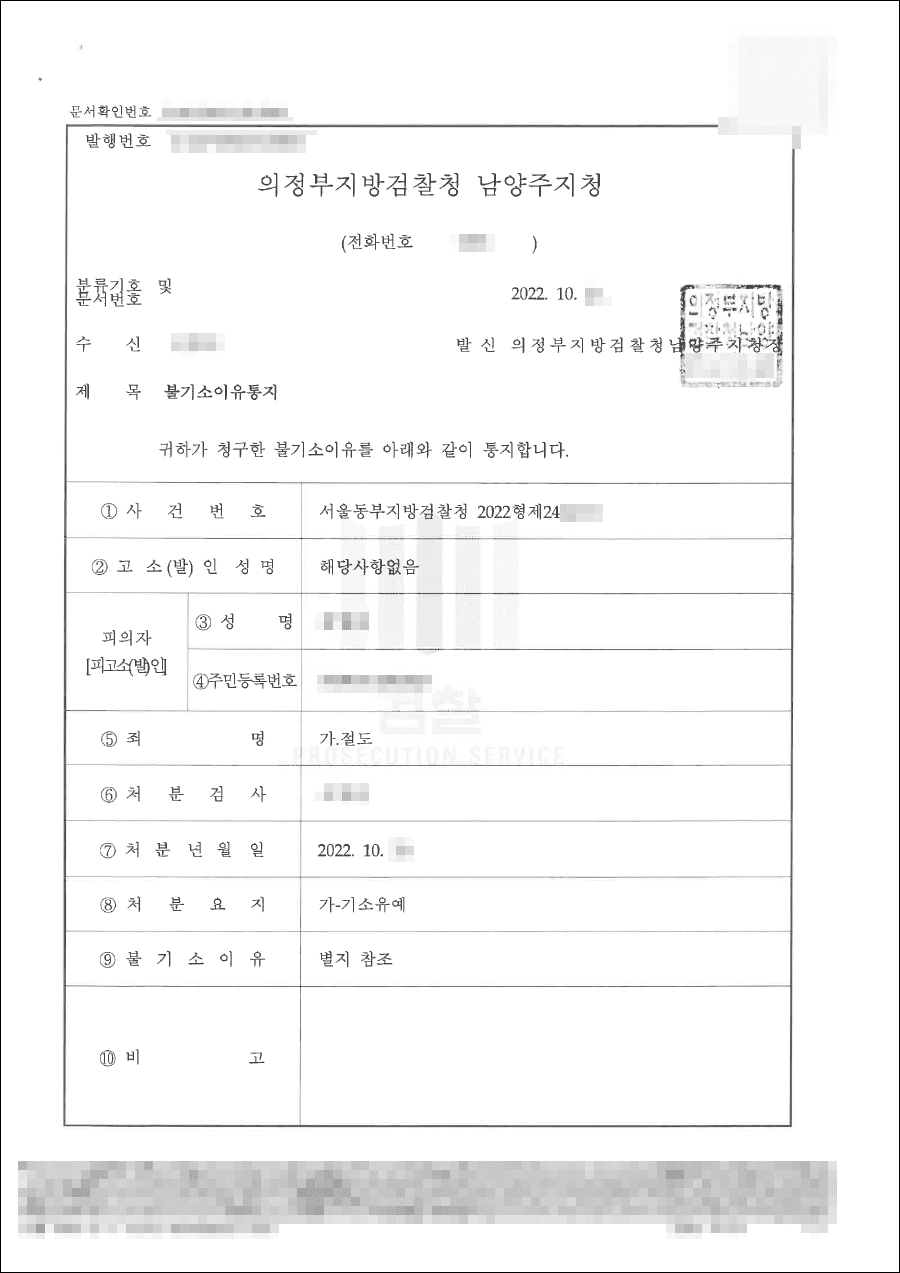 기소유예 | 절도 - 서울동부지방검찰청 20**형제24****