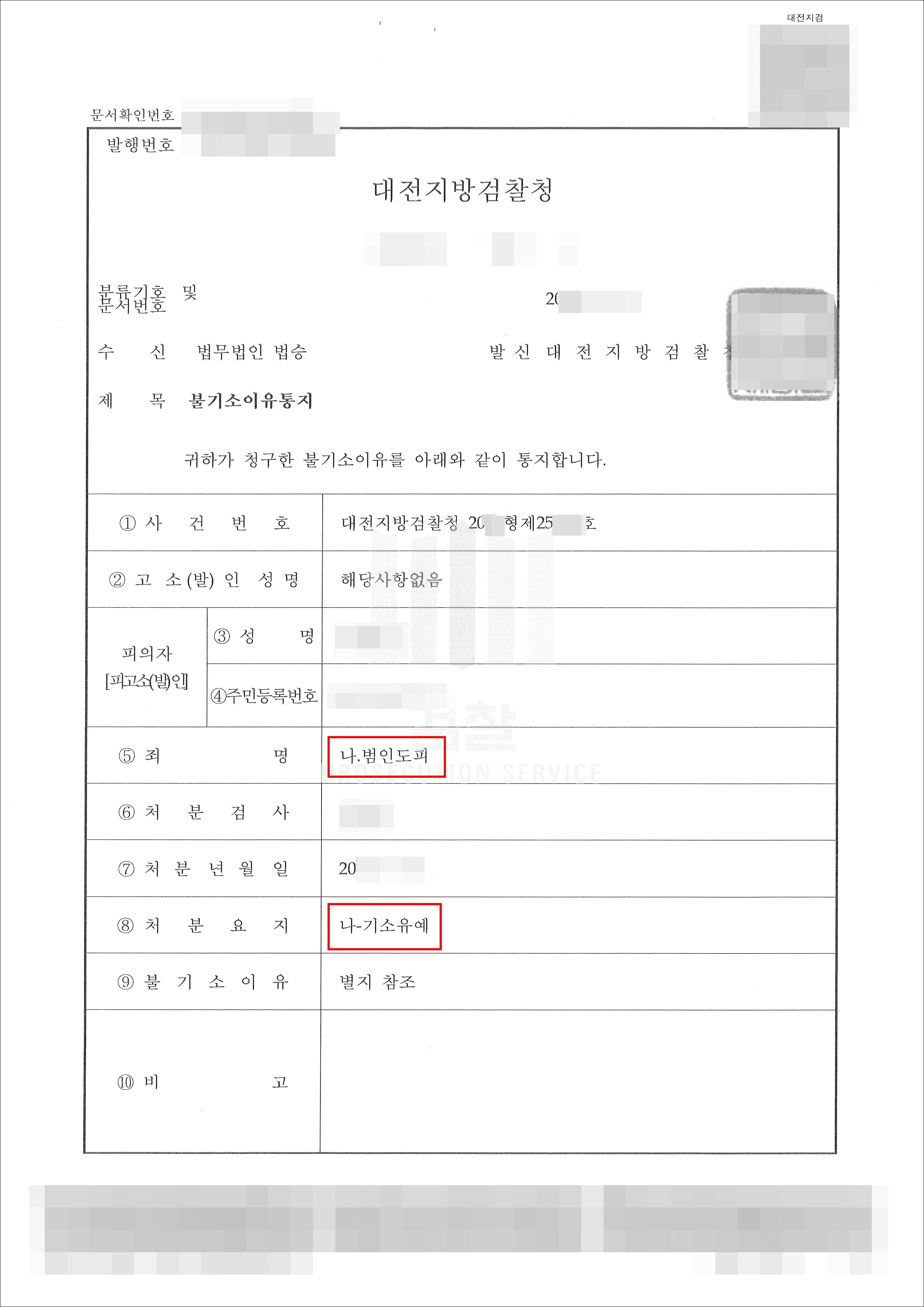 기소유예 | 범인도피, 범인도피교사 - 대전지방검찰청 20**형제25***
